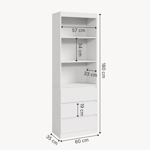Boekenkast Les met 3 lades en open vakken 180x60x35 cm wit [en.casa]