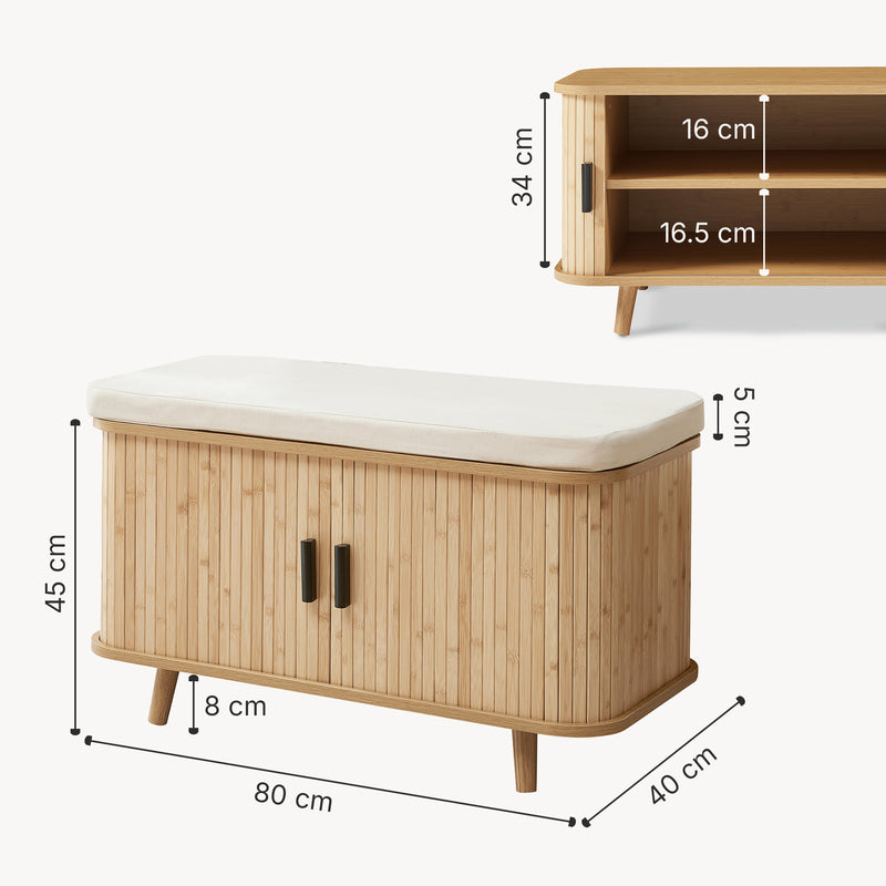 Croquis coté Banc à chaussures Tvedestrand bambou 50 x 80 x 40 cm naturel beige [en.casa]