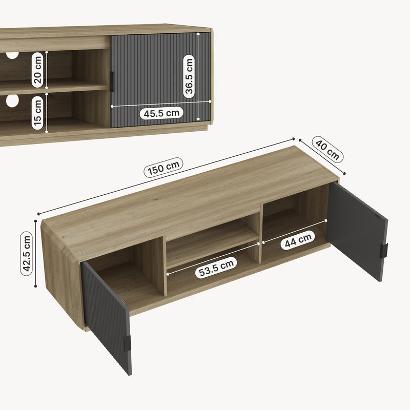 Maatschets TV meubel Trömi 150x40x43 cm eikenkleurig en grijs [en.casa] 