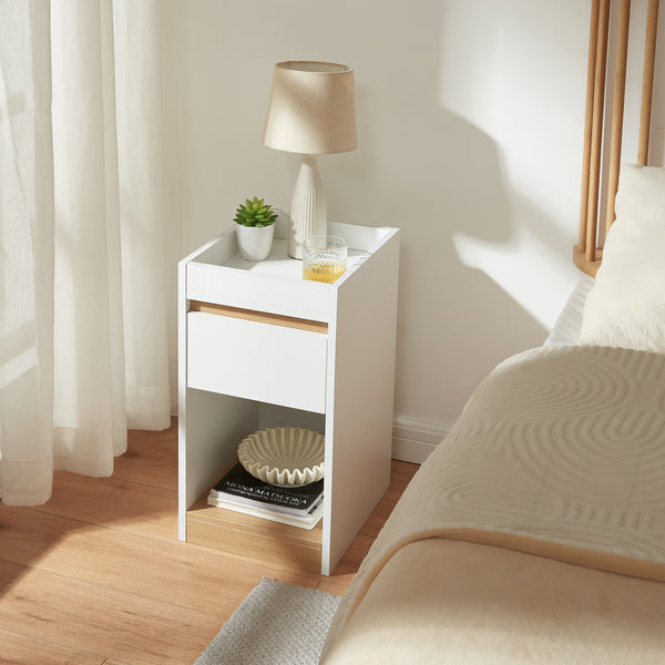 Table de chevet Lure 55 x 30 x 35 cm blanc effet chêne [en.casa]