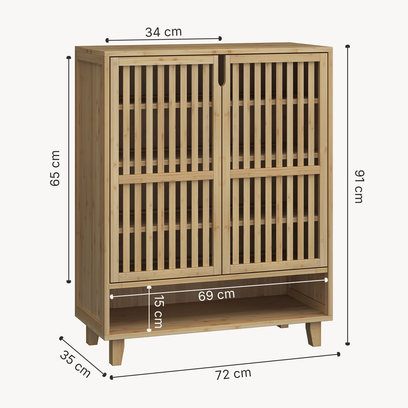 Croquis coté Armoire à chaussures Sirgerg 91 x 72 x 35 cm bambou naturel [en.casa]