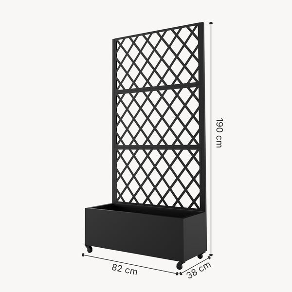 Cloison de séparation avec bac à fleurs Malja acier galvanisé 190 x 82 x 38 cm noir [casa.pro]
