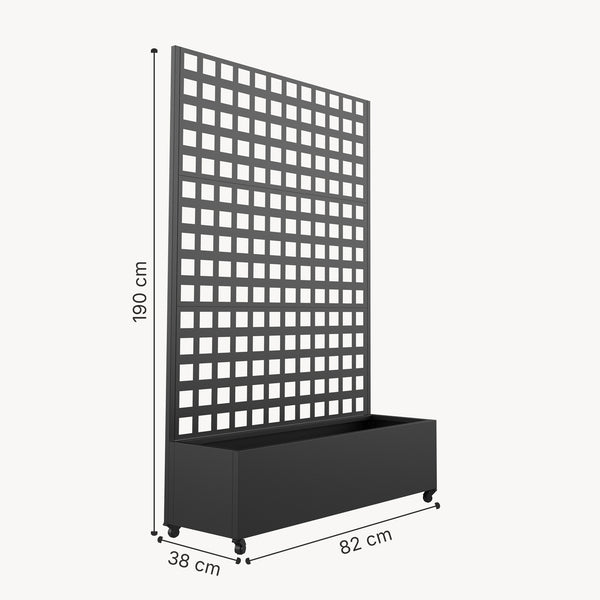 Cloison Toma avec bac à fleurs sur roulettes acier 190 x 82 x 38 cm noir casa.pro 