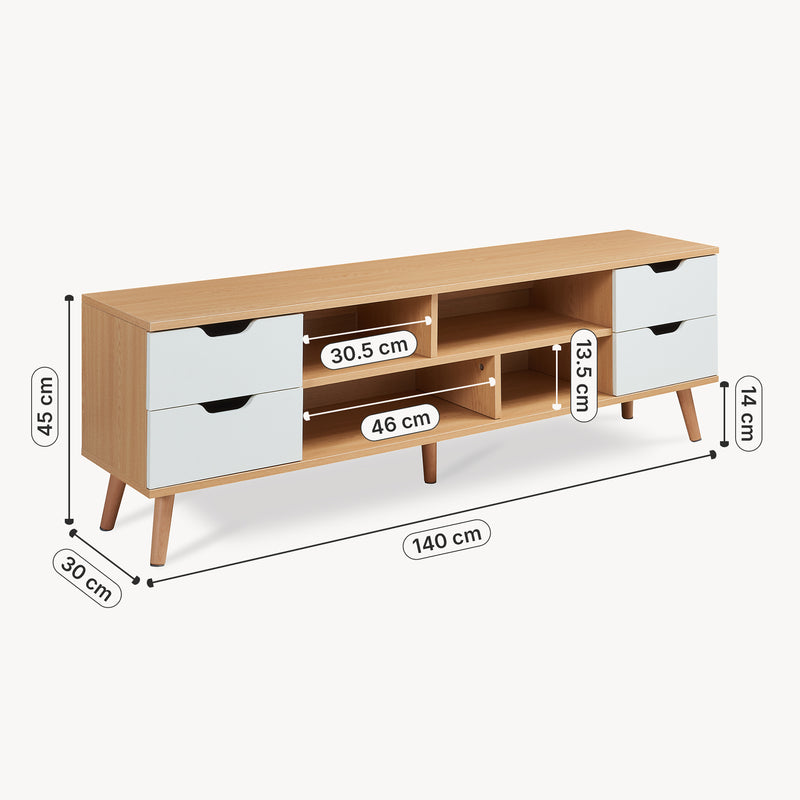 Maatschets Tv-meubel Bordkak 140x30x45 cm eikenkleurig en wit [en.casa]