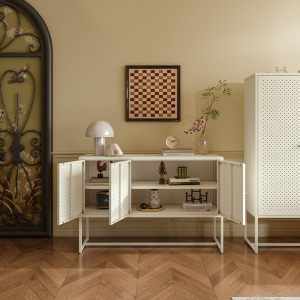 Commode Viitasaari 120 x 40 x 80 cm acier blanc crème [en.casa]