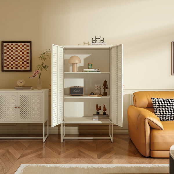 Armoire multifonctionnelle Viitasaari 150 x 80 x 40 cm acier blanc crème [en.casa]