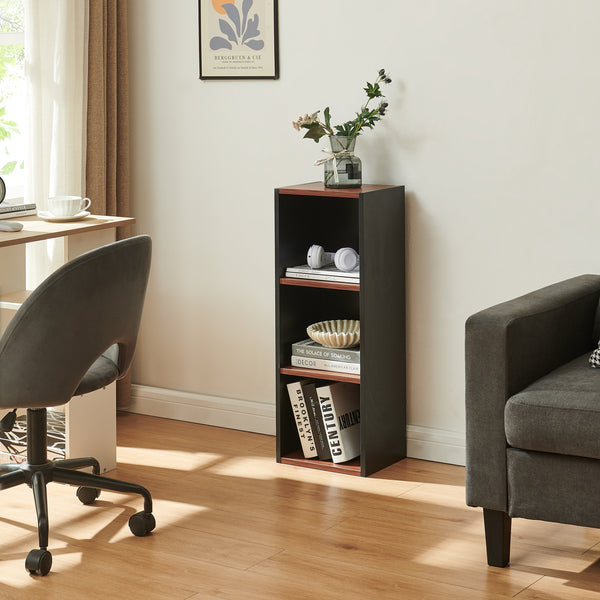 Boekenkast 'Trond' met 3 open vakken 80 x 30 x 23 cm Zwart/walnootlook