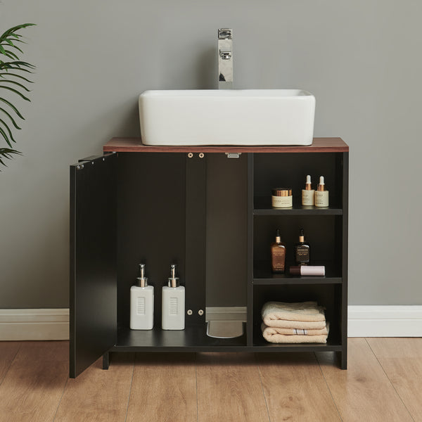 Meuble sous lavabo Trond 60 x 66 x 30 cm noir effet noyer [en.casa]