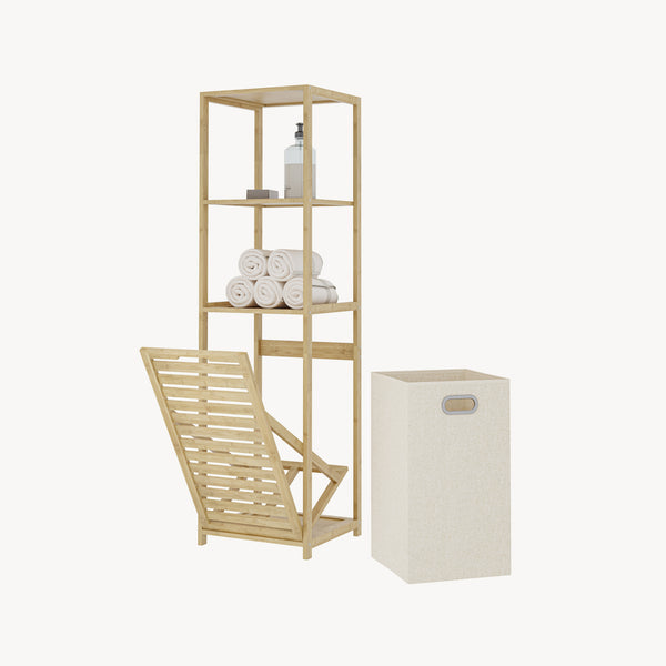 Badrek met wasmand Anun 130x36x33 cm bamboe houtkleurig [en.casa]