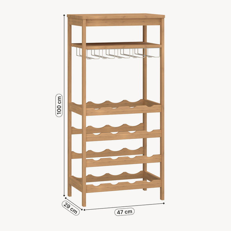 Maatschets Wijnrek Fillby met glashouder bamboe 80x30x85 cm naturel [en.casa] 