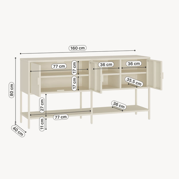 Buffet Kliri acier 160 x 40 x 80 cm blanc crème [en.casa]