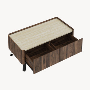 Couchtisch Trorlon 100x50x40 cm Walnussoptik/Travertin [en.casa]