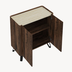 Commode Trorlon 83x80x40 cm aspect noyer/travertin [en.casa]
