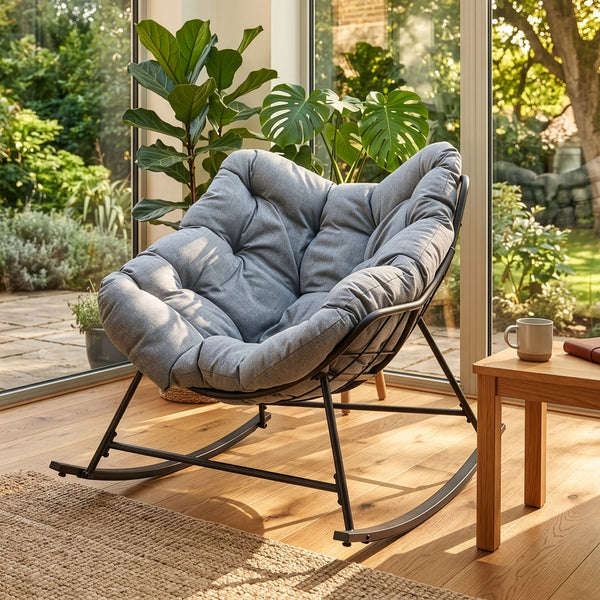 Schommelstoel Villeneuve 85x90x91 cm Zwart/Grijs [en.casa]