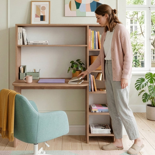 Bureau Onega met opbergrek 143x114x40 cm houtkleurig [en.casa]