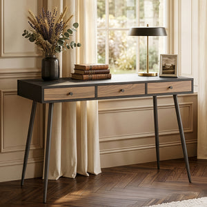 Bureau avec 3 tiroirs Tumba 76 x 115 x 48 cm noir effet noyer [en.casa]
