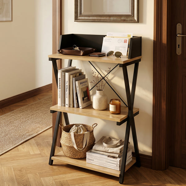 Staande plank Kappespoo 84x50x30 cm Zwart/Eikenlook [en.casa]