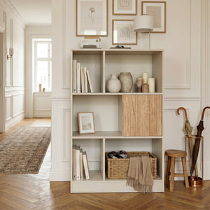 Bibliothèque Karena 112x70x30 cm Crème blanc/Aspect chêne [en.casa]