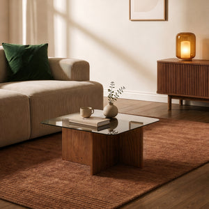 Salontafel Benexjö met glazen blad 70x70x36 cm walnootlook/grijs [en.casa]