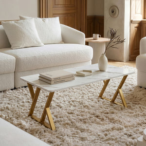Salontafel Nolu 120x60x46 cm Goudkleurig/Marmerlook, wit [en.casa]