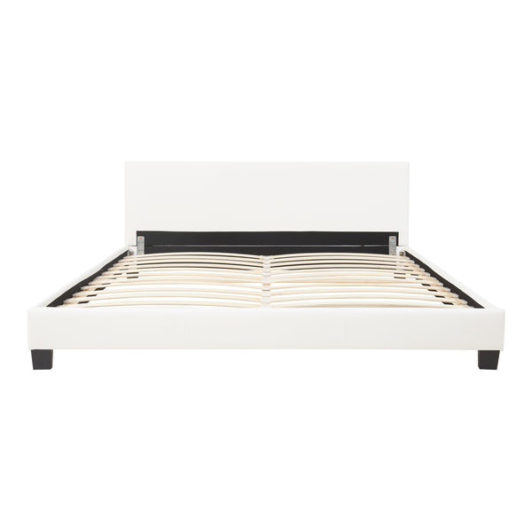 Lit Double Rembourré Albacete Sommier à Lattes Housse Similicuir 180 x 200 cm Blanc Corium