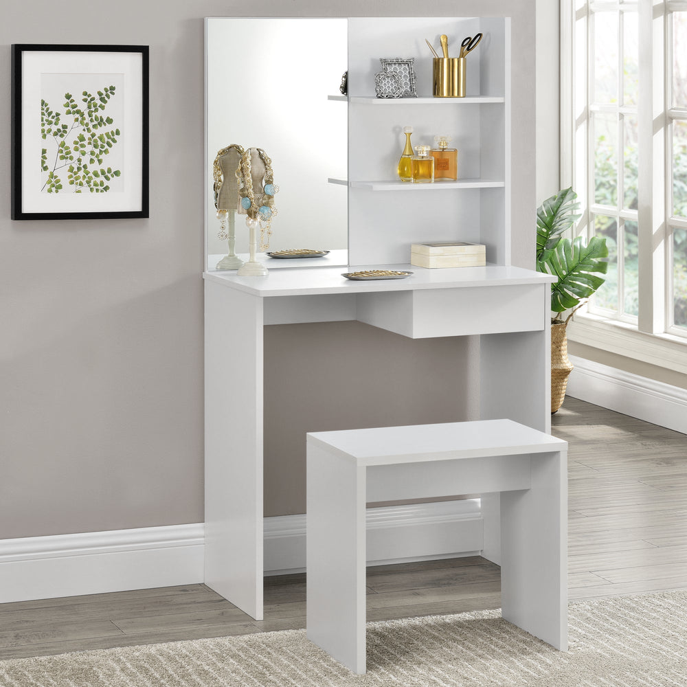 Schminktisch Katrineholm met spiegel en kruk Wit en.casa - premiumXL
