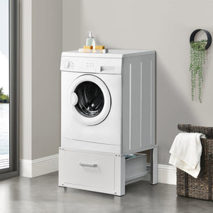 [en.casa] Kit de Superposition Intercalaire Lave-Linge Sèche-Linge Support de Lave-Linge Acier Aluminium Blanc 63 x 54 x 31 cm