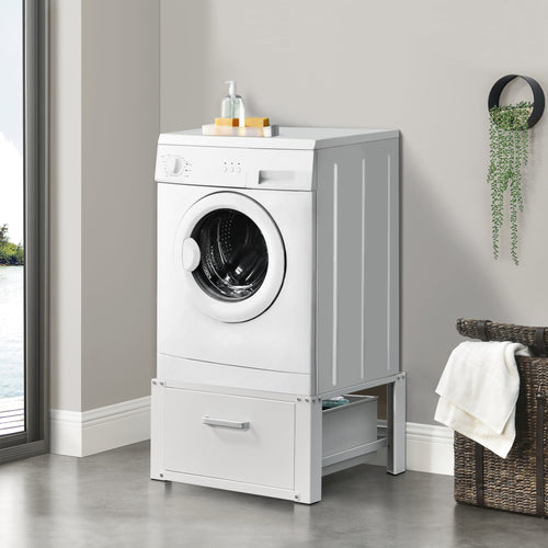[en.casa] Kit de Superposition Intercalaire Lave-Linge Sèche-Linge Support de Lave-Linge Acier Aluminium Blanc 63 x 54 x 31 cm