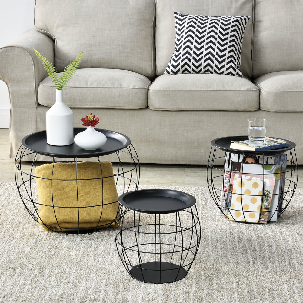 Salontafel Neman 3-delige set metalen mand zwart en.casa - premiumXL