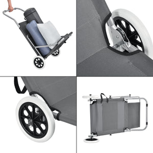 Lot de 2 Transat avec Brise-soleil et avec Roulettes Gris Foncé 146 x 52 x 15 cm [casa.pro]