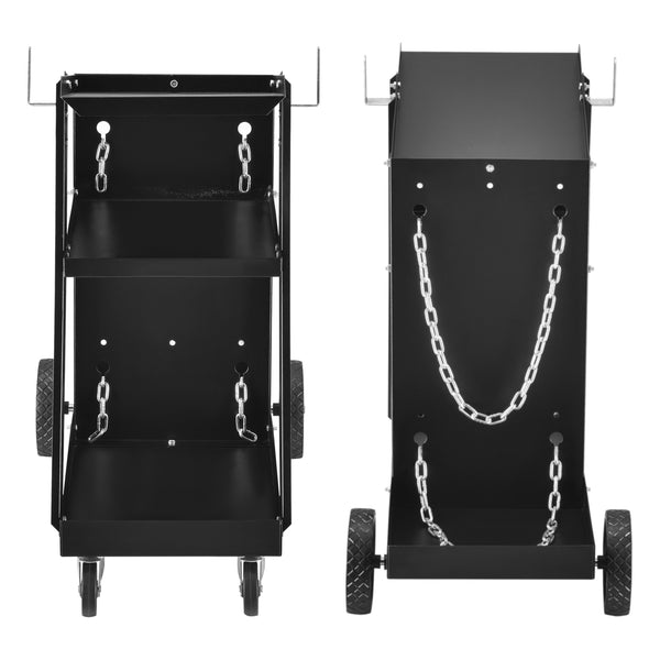 Chariot de Soudage avec 3 Plateaux et Rangement de Bouteille de Gaz Acier Noir [pro.tec]