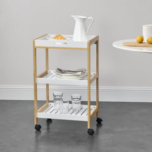 Keukentrolley Lugano met 3 planken 75x46x35 cm hout en wit