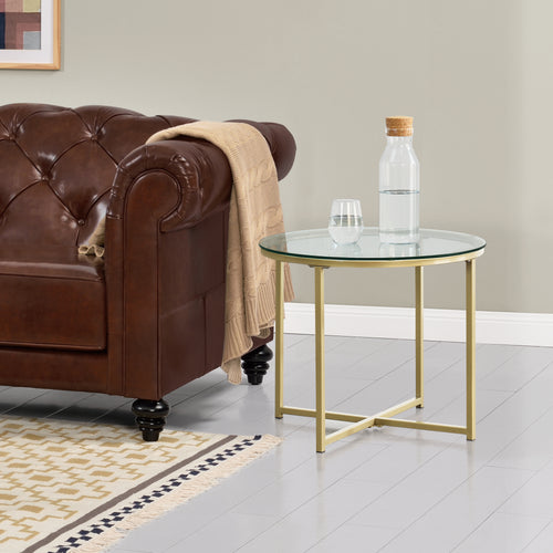 Table Basse Ronde pour Salon Alavieska 50 x 42 cm Doré [en.casa]