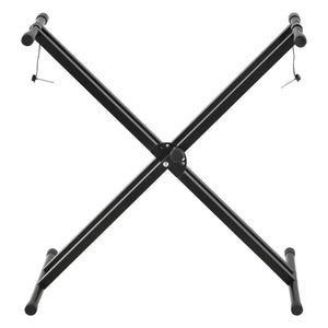 Support Double pour Clavier à Sangles Troués avec Banquette Stand Solide et Siège Pliables pour Piano Numérique Table de Mixage Hauteur et Largeur Réglables Capacité de Charge 25 kg Fer Noir [en.casa]