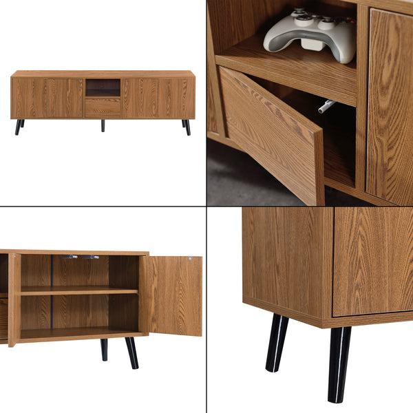 Meuble TV Hedemora 140 x 30 x 46 cm Effet Bois Foncé [en.casa]