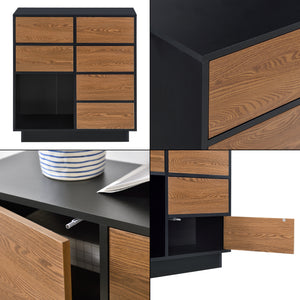 Commode Krokom 88 x 80 x 30 cm Noir Effet Bois Foncé [en.casa]