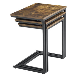 [en.casa] Bijzettafel Tjörn set van 3 zwart en houtkleurig