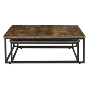 Lot de 2 tables basses gigognes Haninge carrées Effet bois foncé [en.casa]