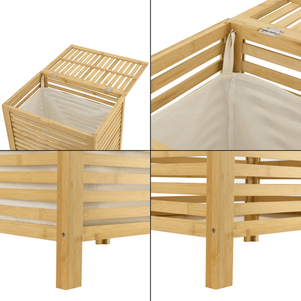 [en.casa] Wasmand bamboe met waszak en deksel 65 l