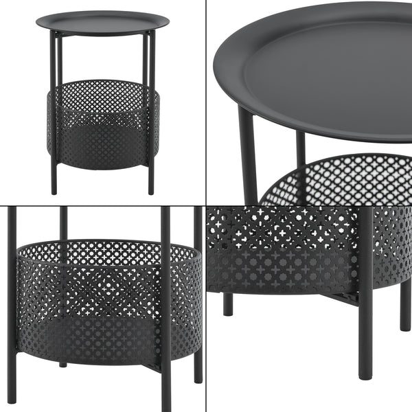 Petite table ronde Kruibeke métal 45 x 35 cm noir [en.casa]