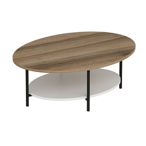 Table basse ovale Fredericia avec espace de rangement effet chêne / blanc [en.casa]