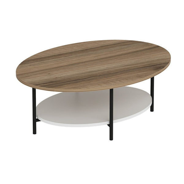Table basse ovale Fredericia avec espace de rangement effet chêne / blanc [en.casa]