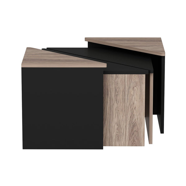Set de 4 tables basses Frederikshavn carrées gigognes effet chêne / anthracite [en.casa]