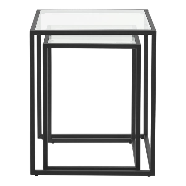 Lot de 2 tables d'appoint Holstebro gigognes en verre et métal transparent / noir [en.casa]