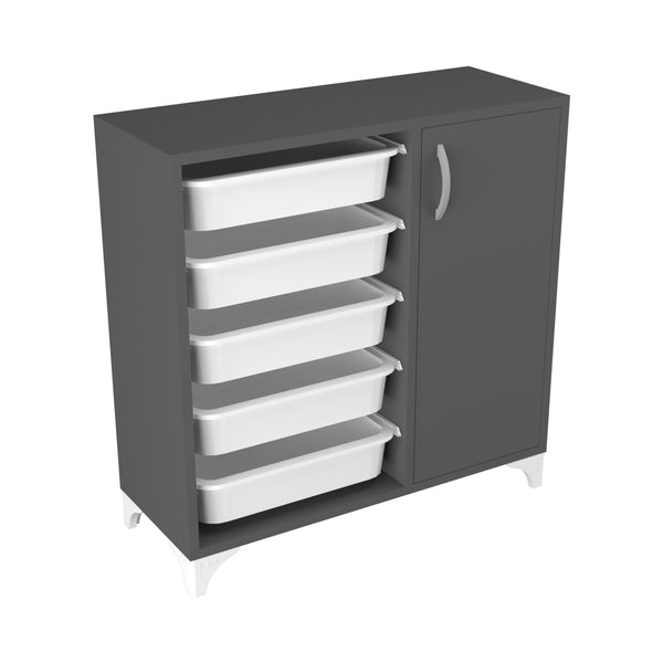 Meuble de rangement Lødingen à porte et 5 bacs 78,5 x 77 x 30 cm anthracite / blanc [en.casa]