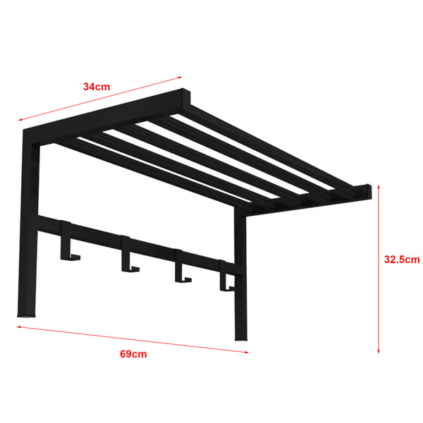 [en.casa] Wandkapstok Tolga met plank 32,5x69x34 cm zwart