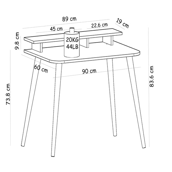 Bureau Östhammar avec réhausseur d'écran 73,8 x 90 x 60 cm blanc / naturel [en.casa]