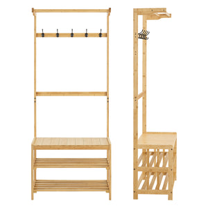 [en.casa] Schoenenrek Tornio met kapstok bamboe 168x70x35 cm