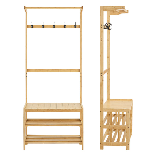 [en.casa] Schoenenrek Tornio met kapstok bamboe 168x70x35 cm