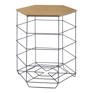 Lot de 2 paniers en métal Hørsholm avec plateau amovible hexagonal noir / effet bois [en.casa]